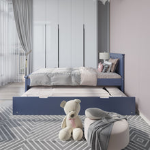 Blue Solid Wood Twin Bed With Pull Out Trundle