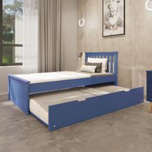 Blue Solid Wood Twin Bed With Pull Out Trundle