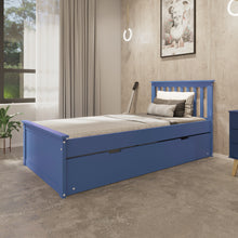 Blue Solid Wood Twin Bed With Pull Out Trundle