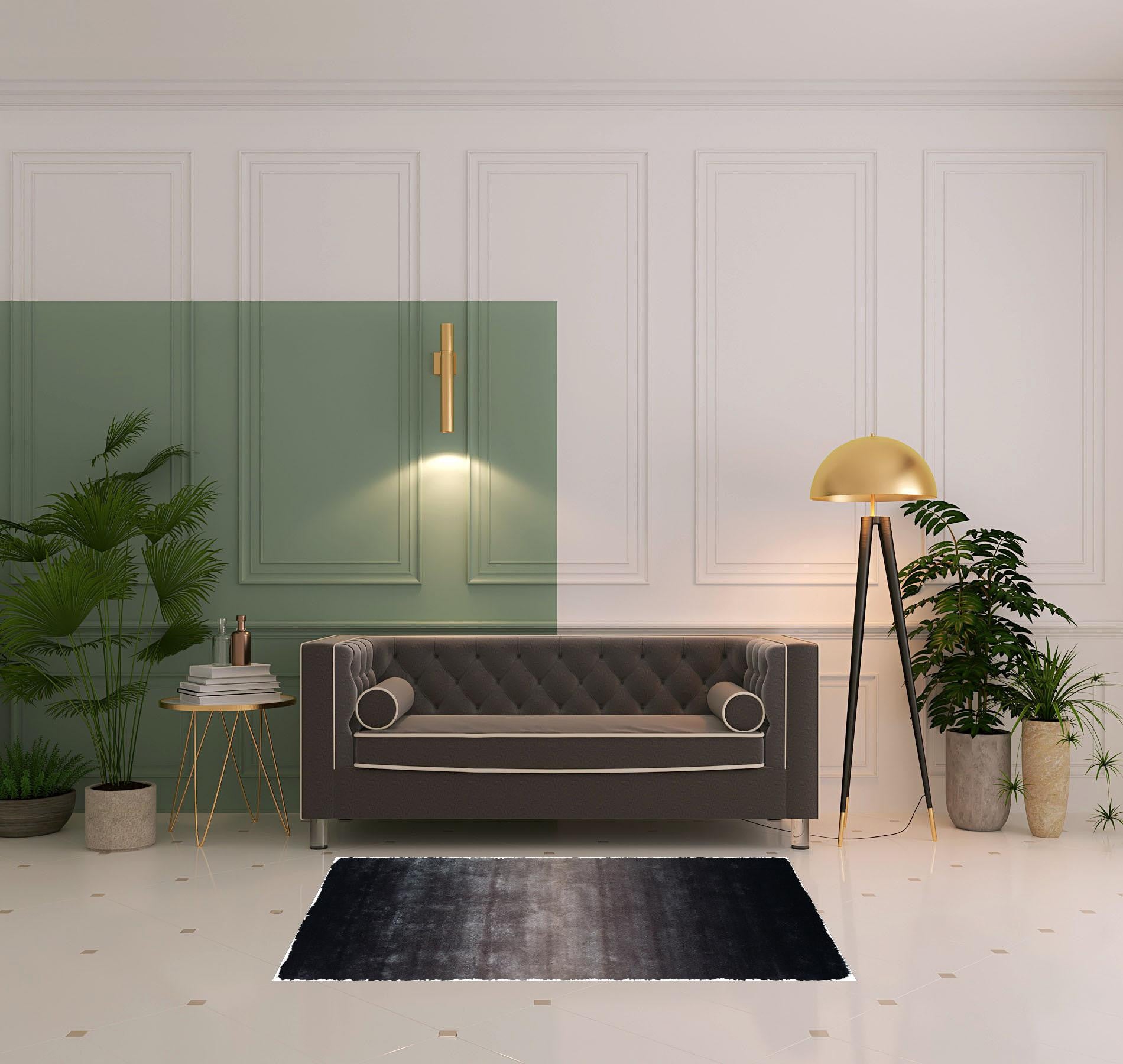 2' X 3' Black And Gray Shag Tufted Handmade Area Rug