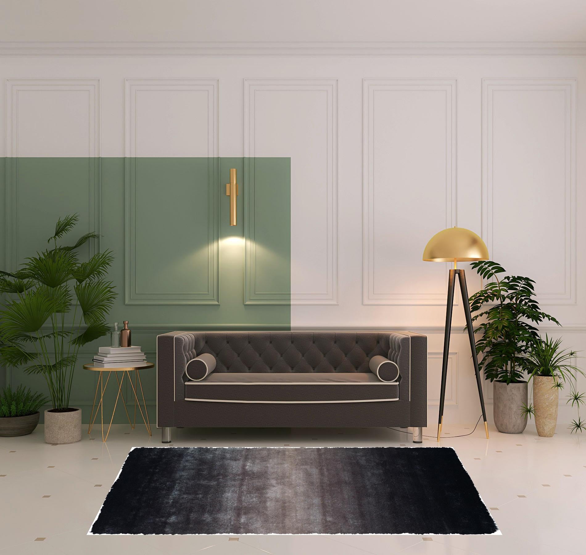 2' X 3' Black And Gray Shag Tufted Handmade Area Rug