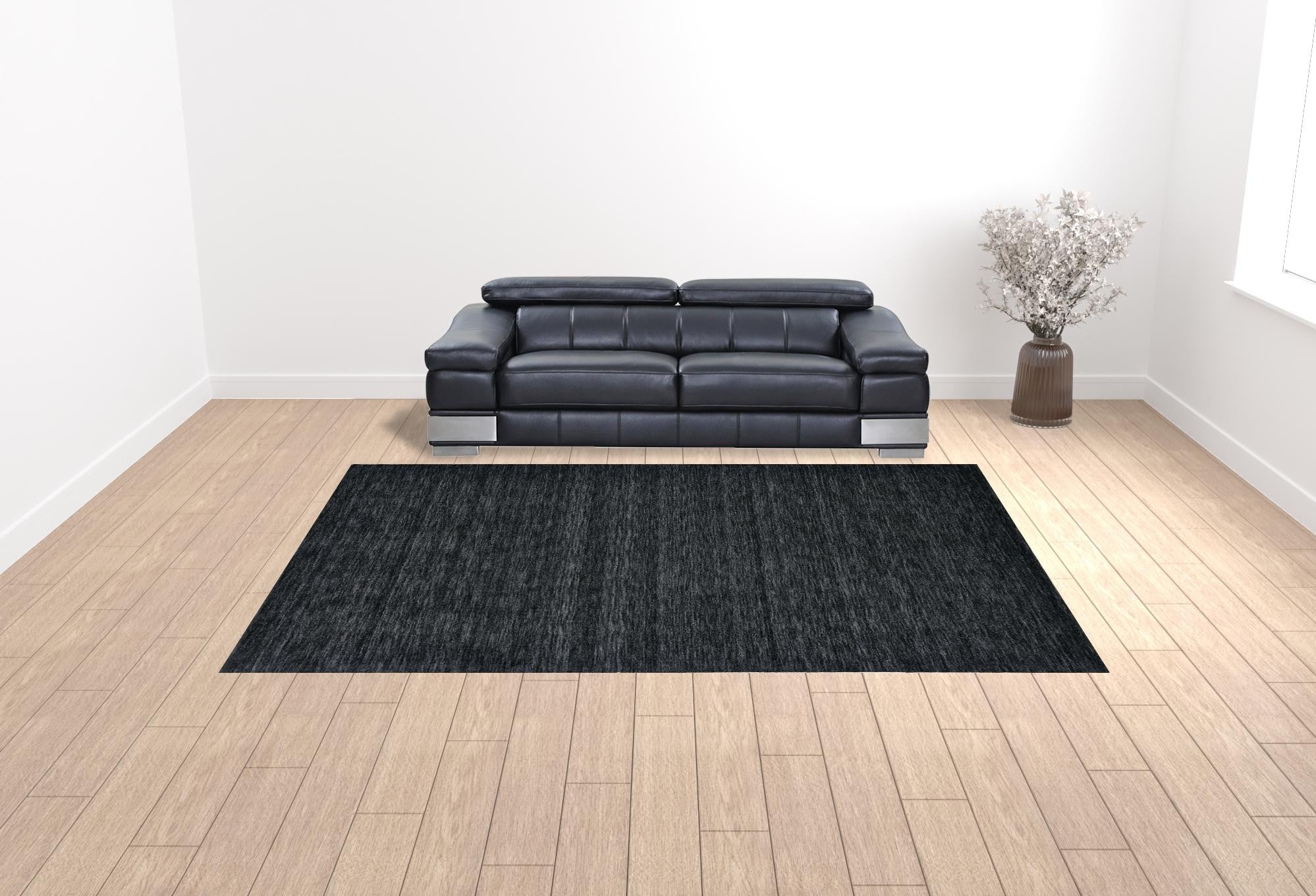 4' X 6' Black Wool Hand Woven Stain Resistant Area Rug
