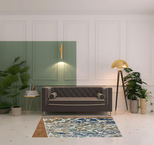 4' X 6' Ivory Blue And Green Floral Stain Resistant Area Rug