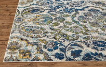 4' X 6' Ivory Blue And Green Floral Stain Resistant Area Rug