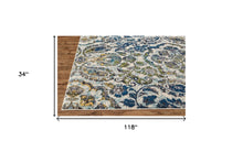 4' X 6' Ivory Blue And Green Floral Stain Resistant Area Rug