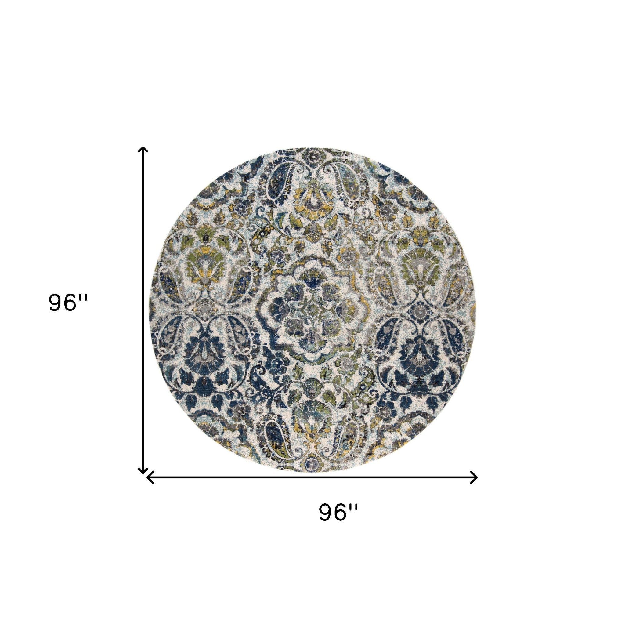 4' X 6' Ivory Blue And Green Floral Stain Resistant Area Rug