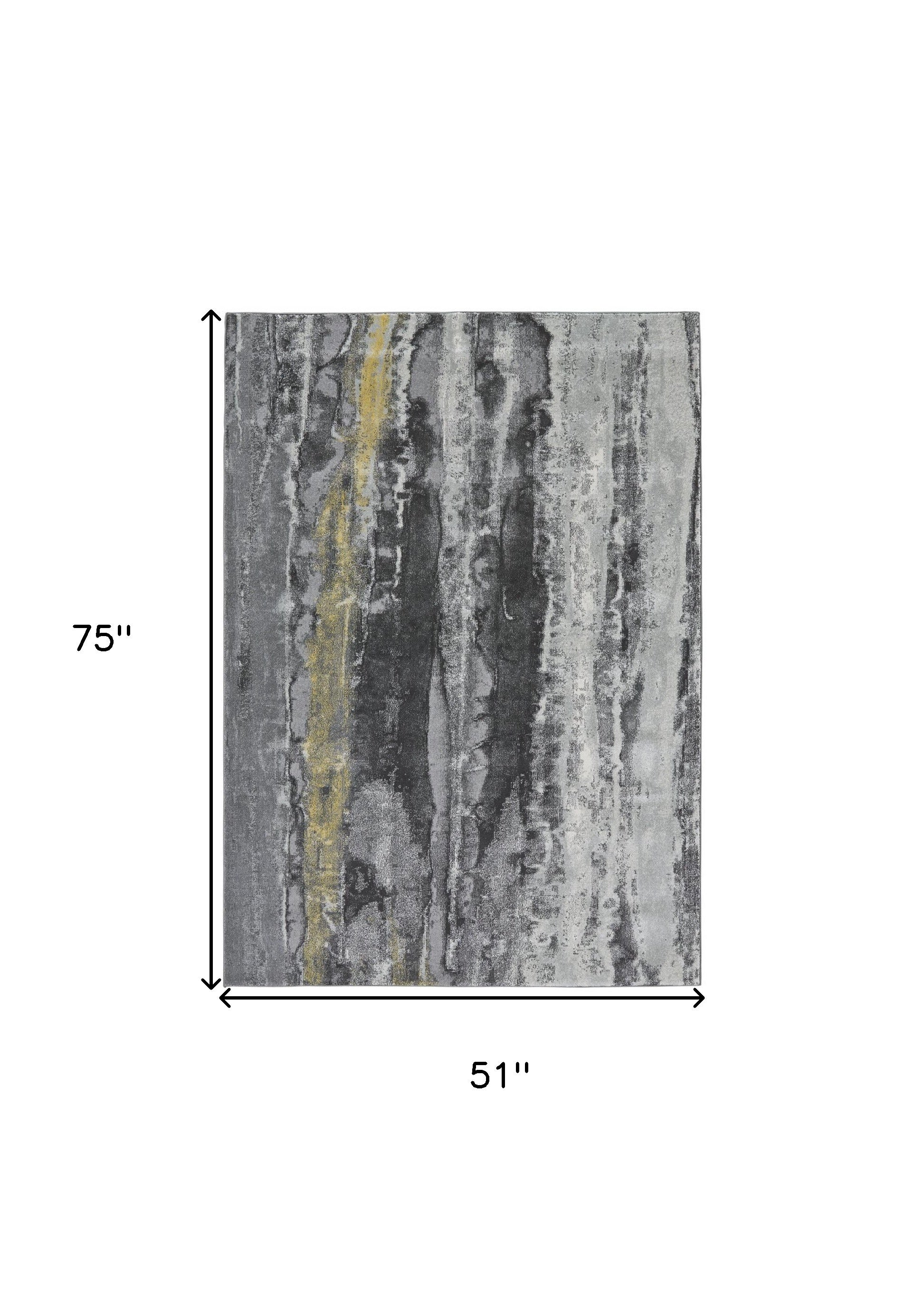 4' X 6' Gray And Black Abstract Stain Resistant Area Rug