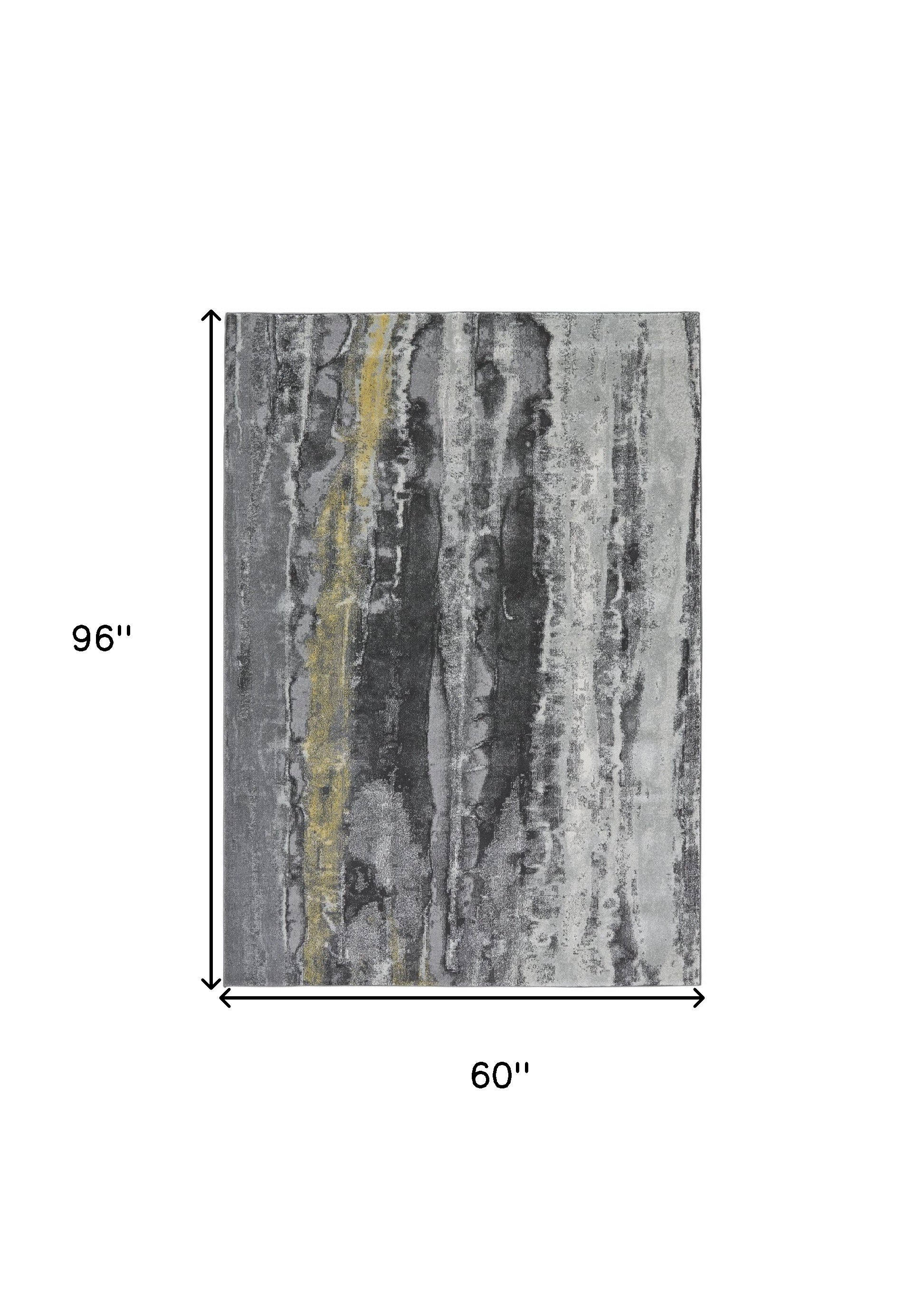 4' X 6' Gray And Black Abstract Stain Resistant Area Rug