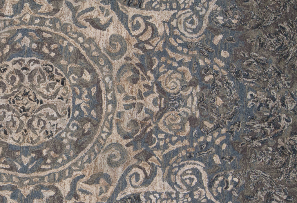 5' X 8' Gray Blue And Taupe Wool Abstract Tufted Handmade Stain Resistant Area Rug