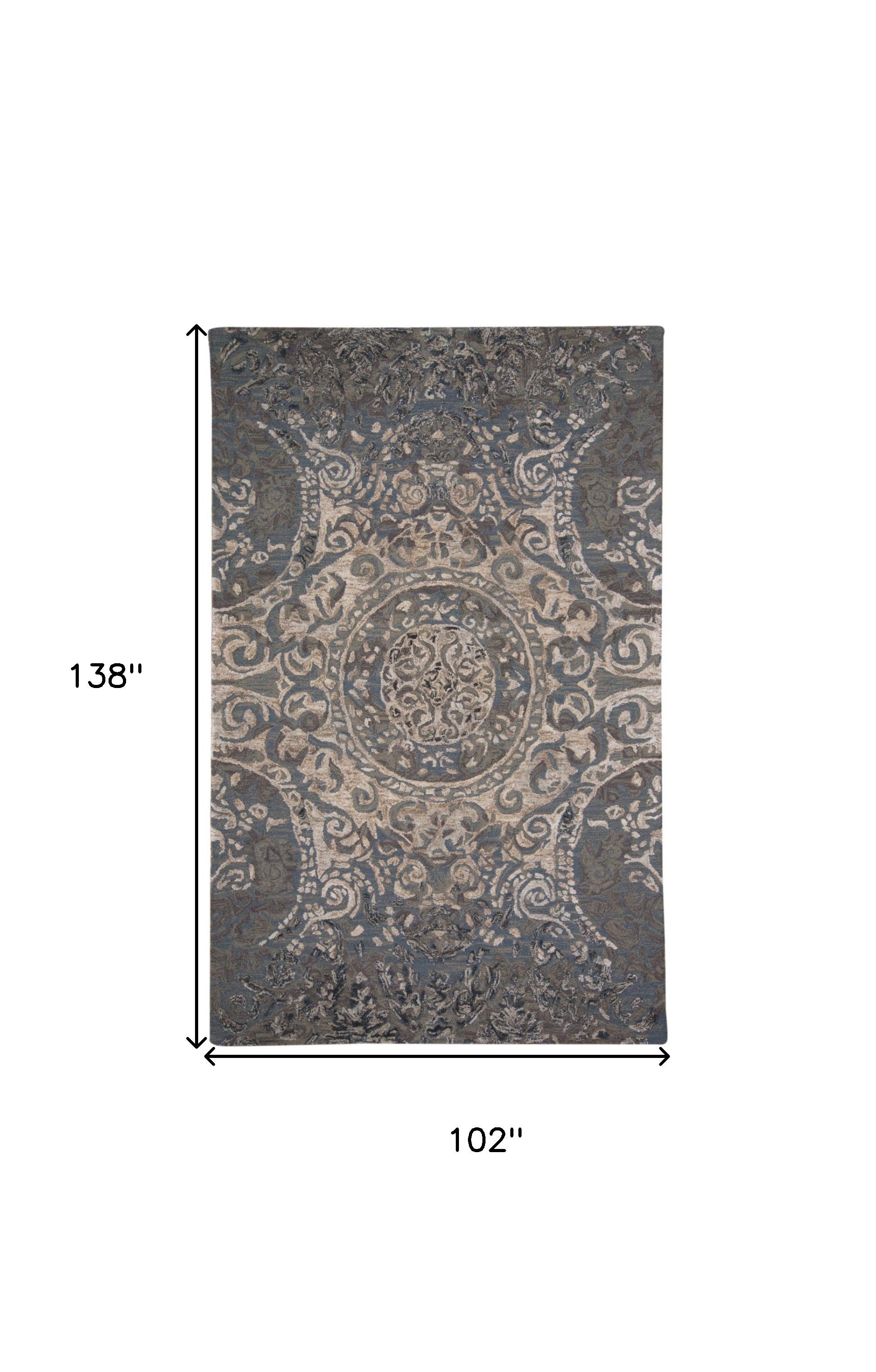 5' X 8' Gray Blue And Taupe Wool Abstract Tufted Handmade Stain Resistant Area Rug
