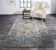 5' X 8' Gray Blue And Taupe Wool Abstract Tufted Handmade Stain Resistant Area Rug