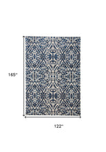Blue Ivory And Black Floral Distressed Stain Resistant Area Rug - 2' X 4'