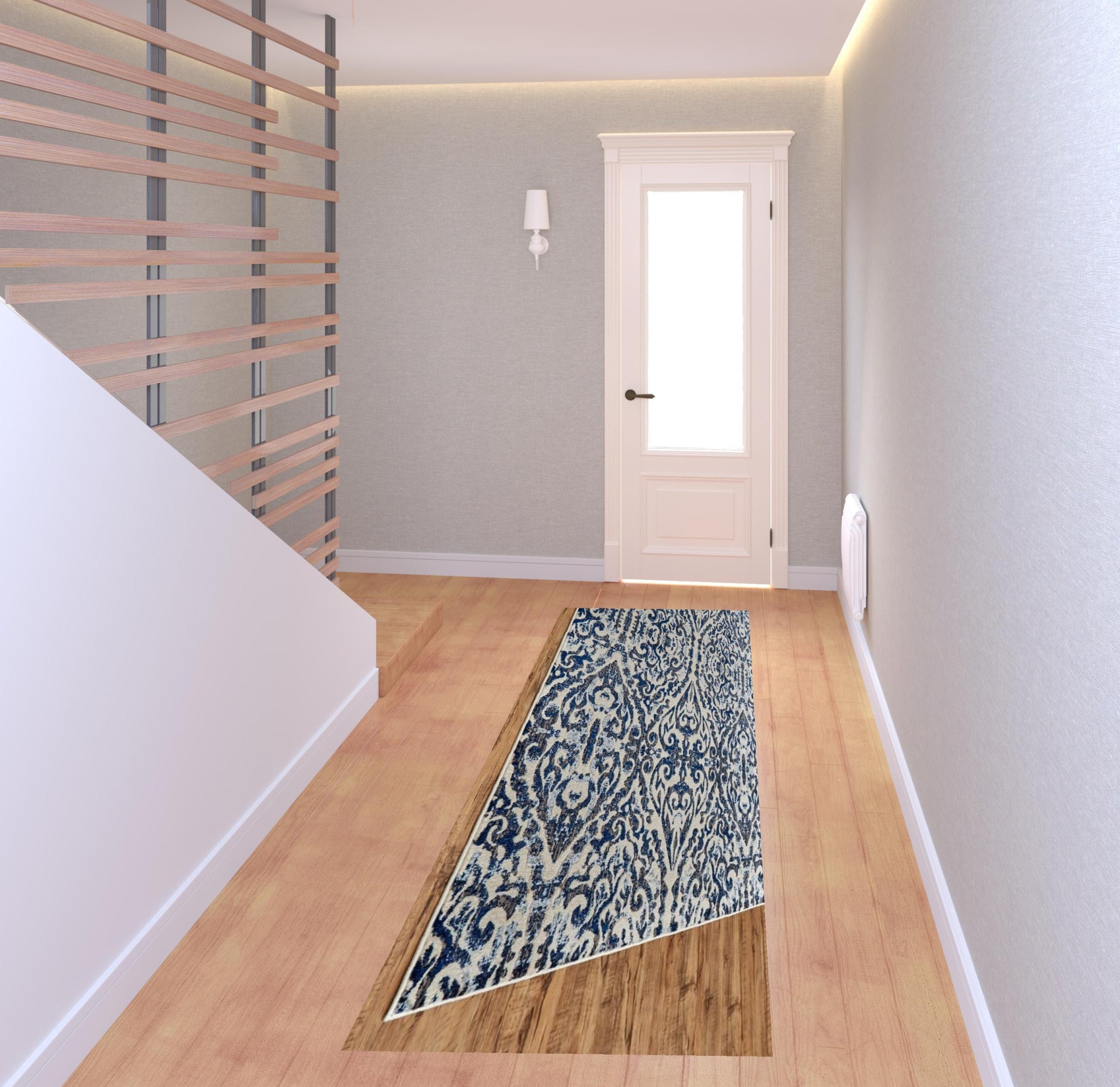 Blue Ivory And Black Floral Distressed Stain Resistant Area Rug - 2' X 4'