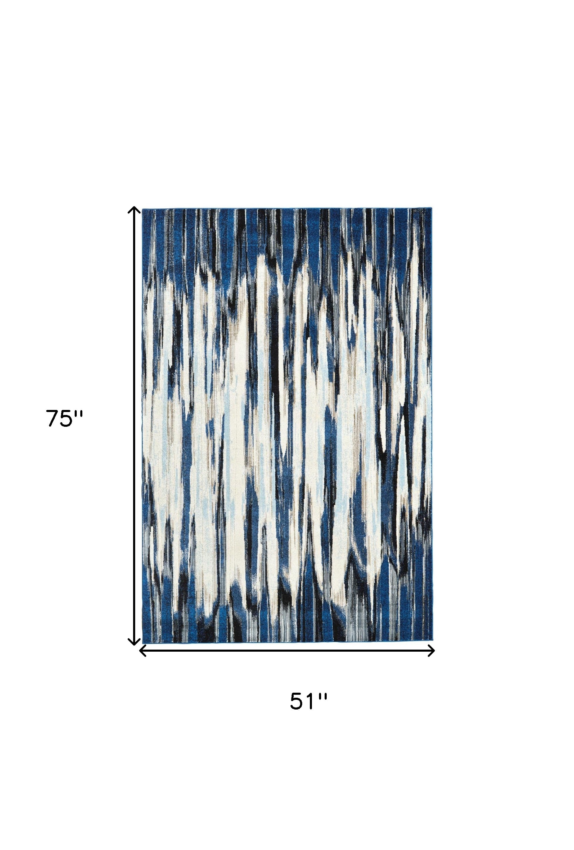 2' X 4' Ivory Blue And Gray Abstract Distressed Area Rug