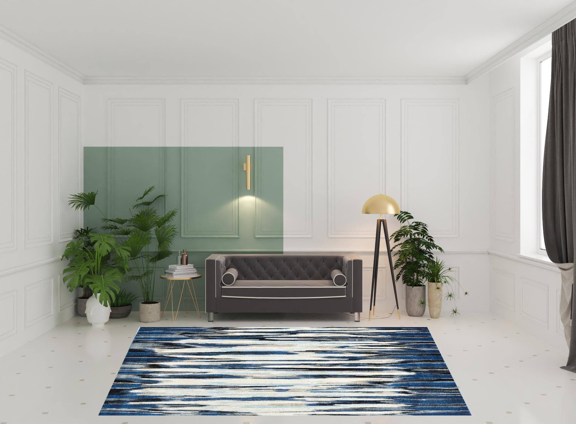 2' X 4' Ivory Blue And Gray Abstract Distressed Area Rug