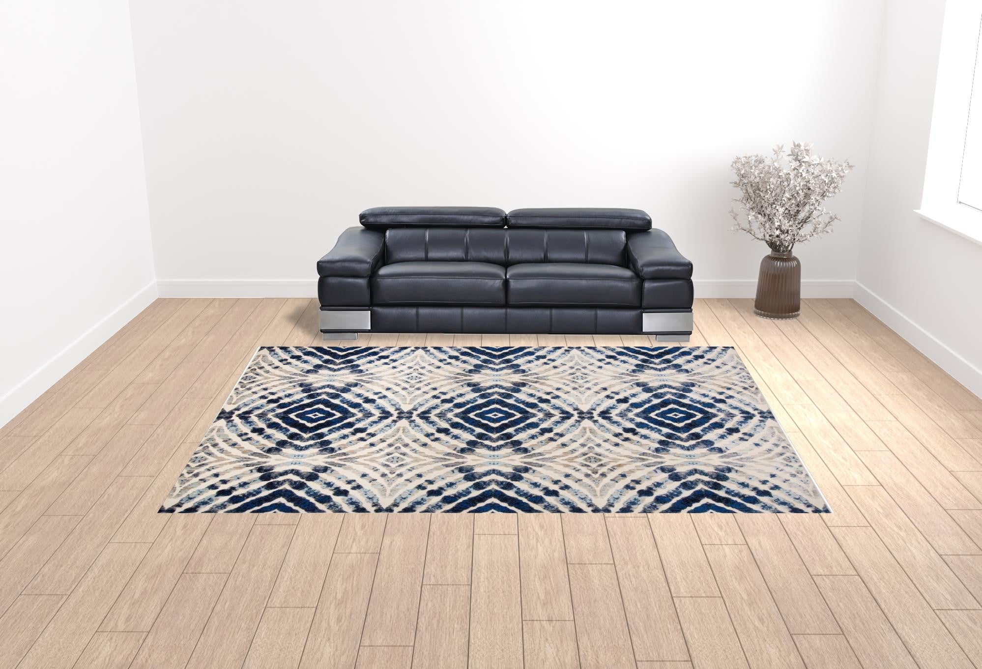 2' X 4' Ivory Blue And Gray Abstract Distressed Stain Resistant Area Rug