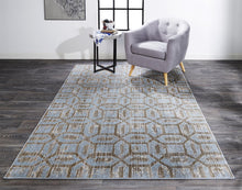 Blue Taupe And Ivory Floral Distressed Stain Resistant Area Rug - 2' X 4'