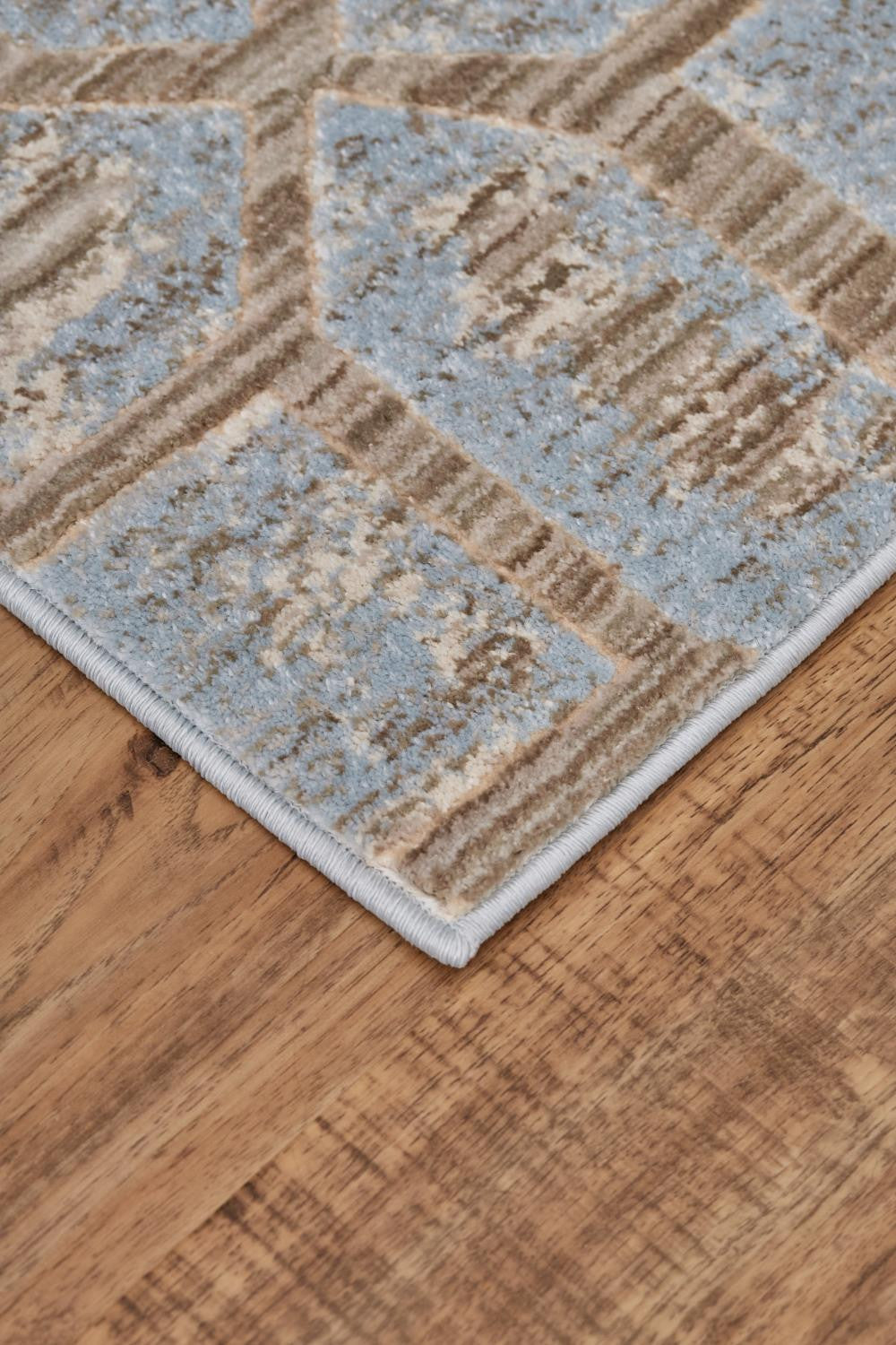 Blue Taupe And Ivory Floral Distressed Stain Resistant Area Rug - 2' X 4'