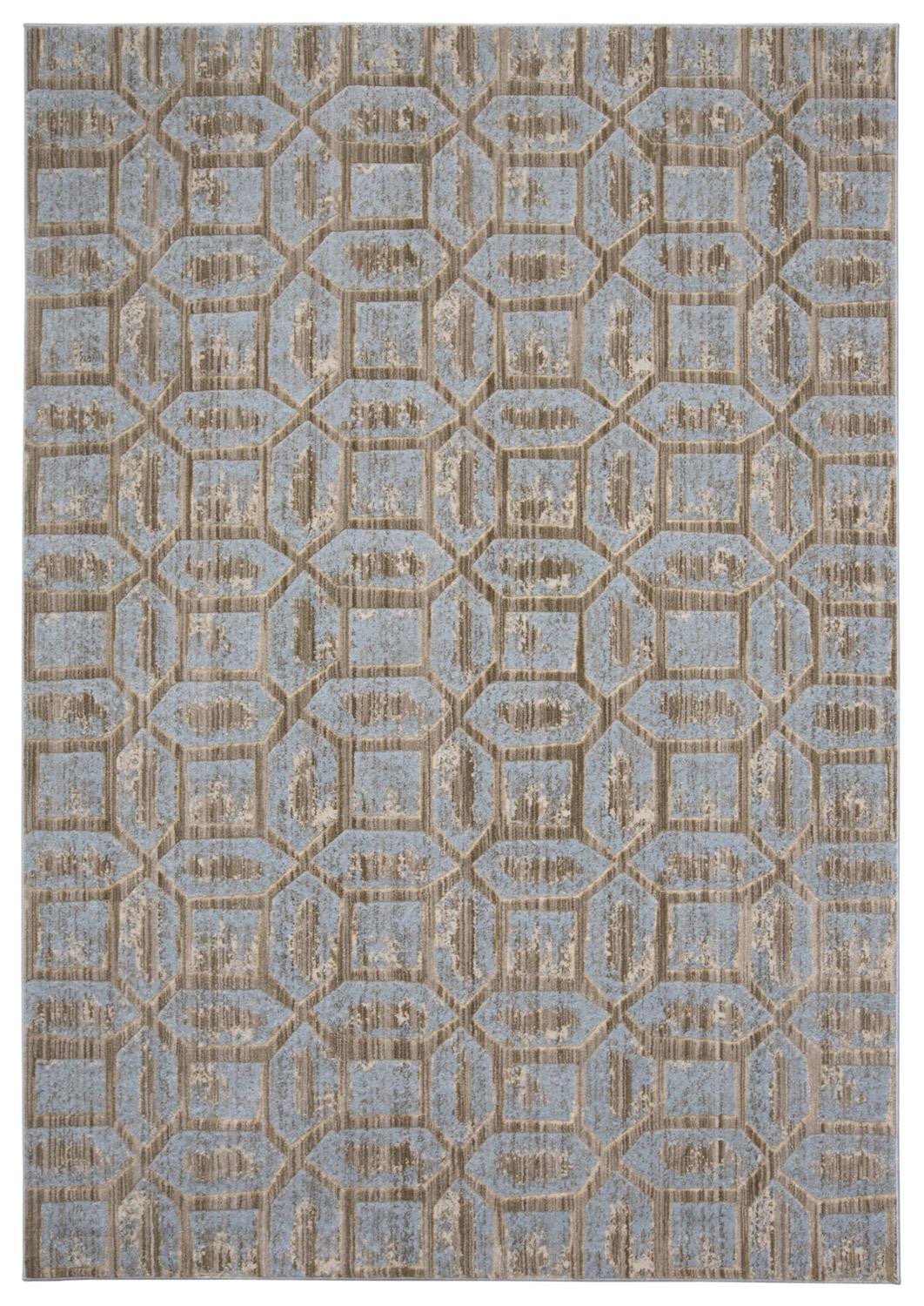 Blue Taupe And Ivory Floral Distressed Stain Resistant Area Rug - 2' X 4'