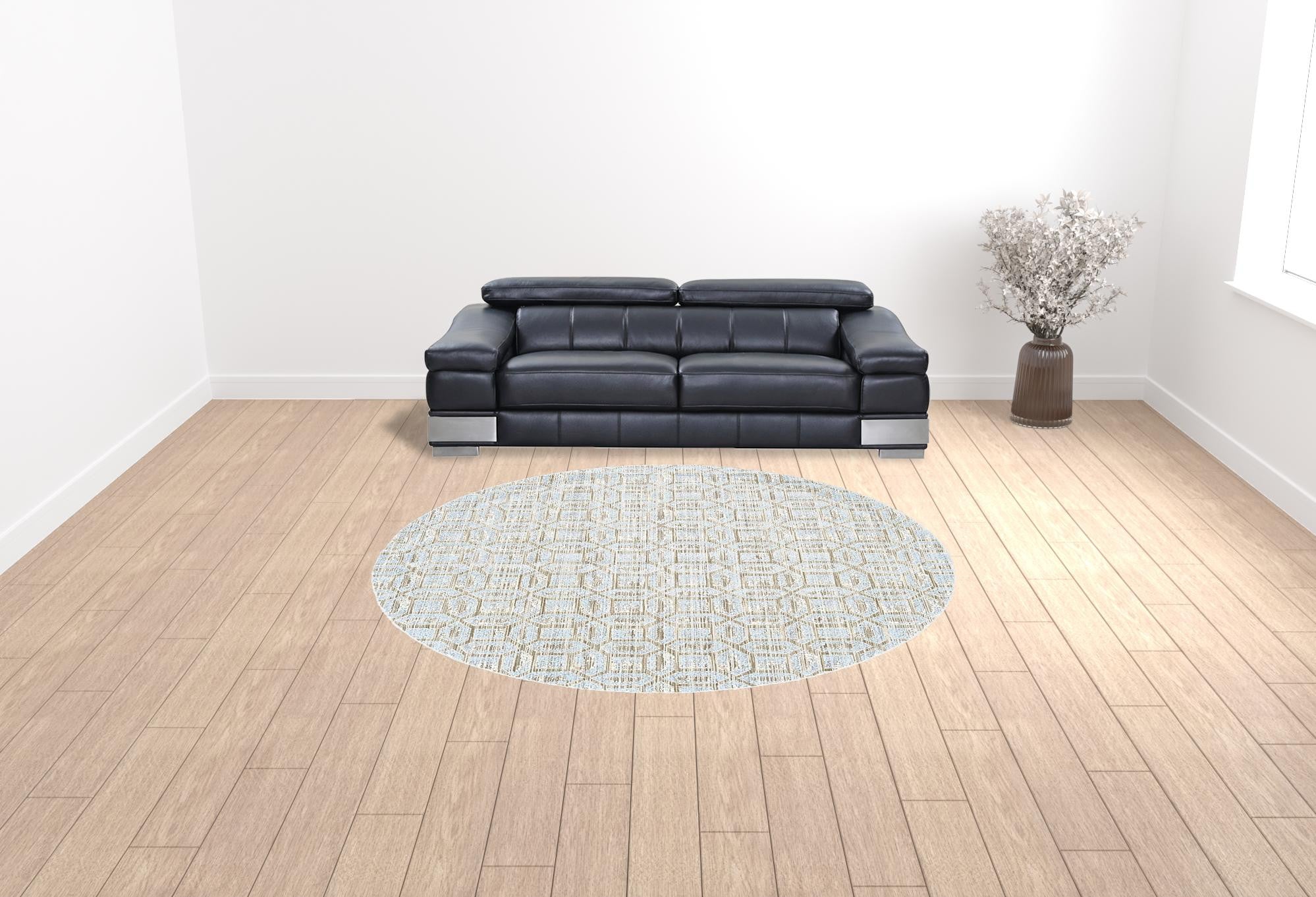 Blue Taupe And Ivory Floral Distressed Stain Resistant Area Rug - 2' X 4'