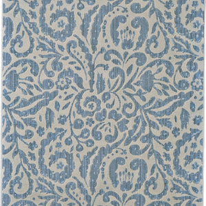 2' X 4' Blue Ivory And Tan Floral Distressed Stain Resistant Area Rug