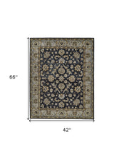 4' X 6' Blue Gray And Taupe Wool Floral Tufted Handmade Stain Resistant Area Rug