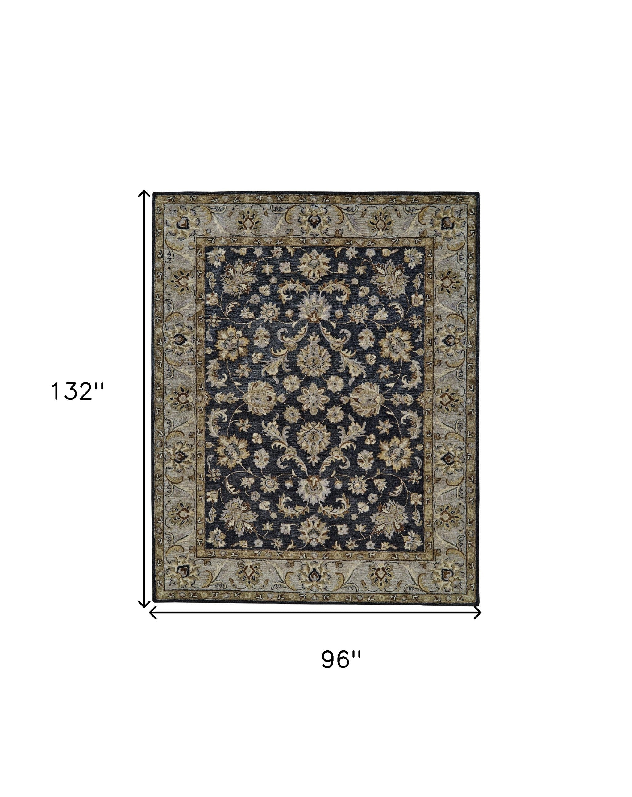 4' X 6' Blue Gray And Taupe Wool Floral Tufted Handmade Stain Resistant Area Rug
