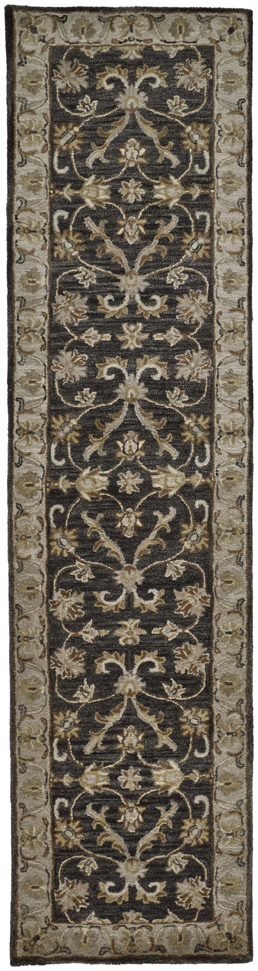 4' X 6' Blue Gray And Taupe Wool Floral Tufted Handmade Stain Resistant Area Rug