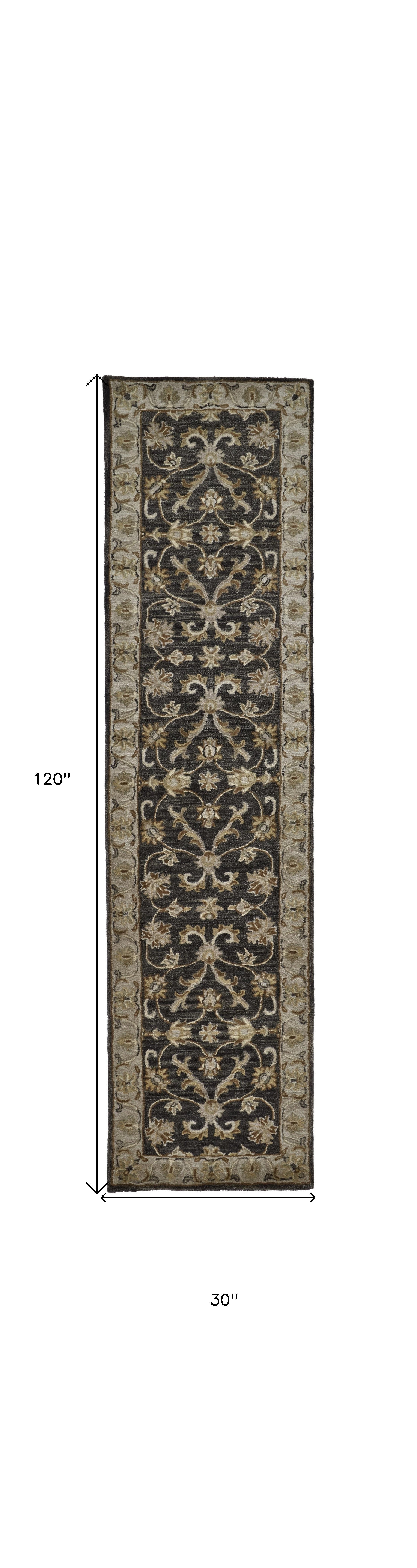 4' X 6' Blue Gray And Taupe Wool Floral Tufted Handmade Stain Resistant Area Rug