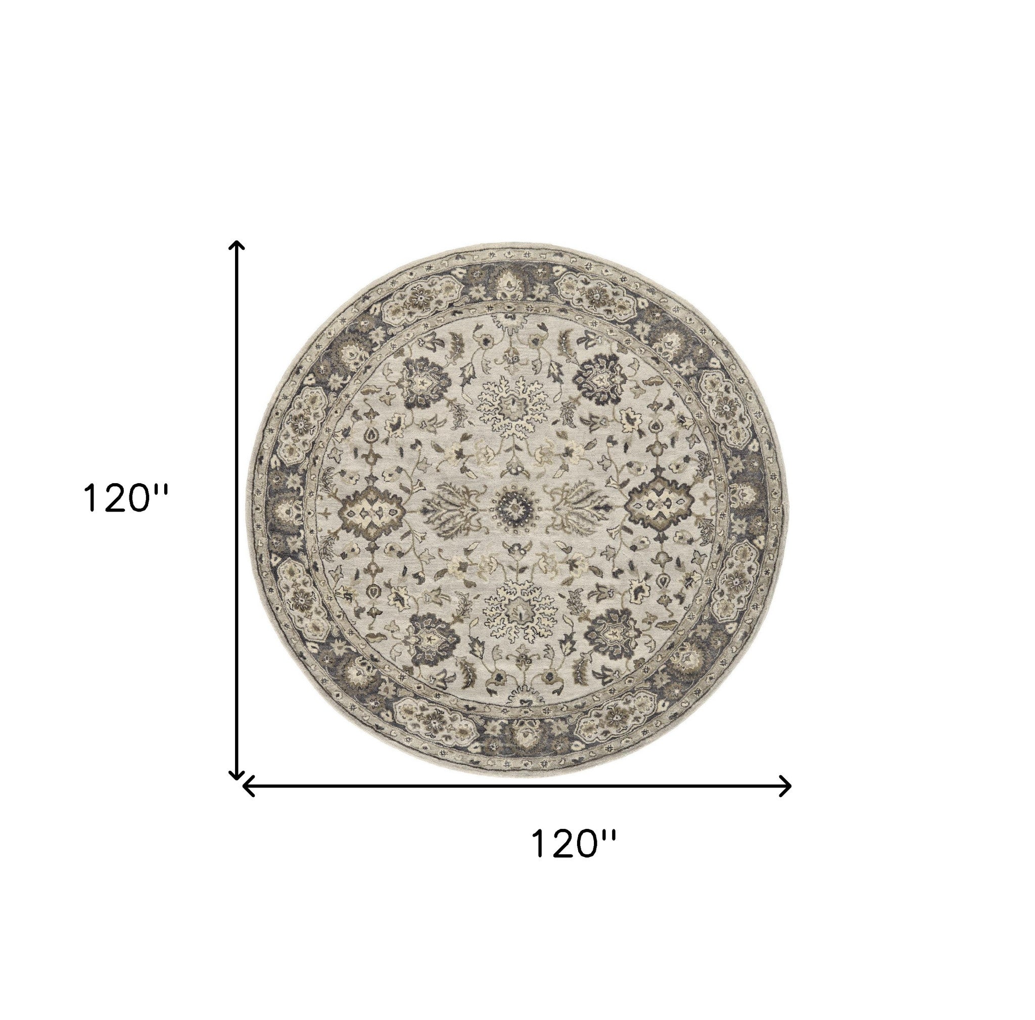 4' X 6' Gray Ivory And Taupe Wool Floral Tufted Handmade Stain Resistant Area Rug