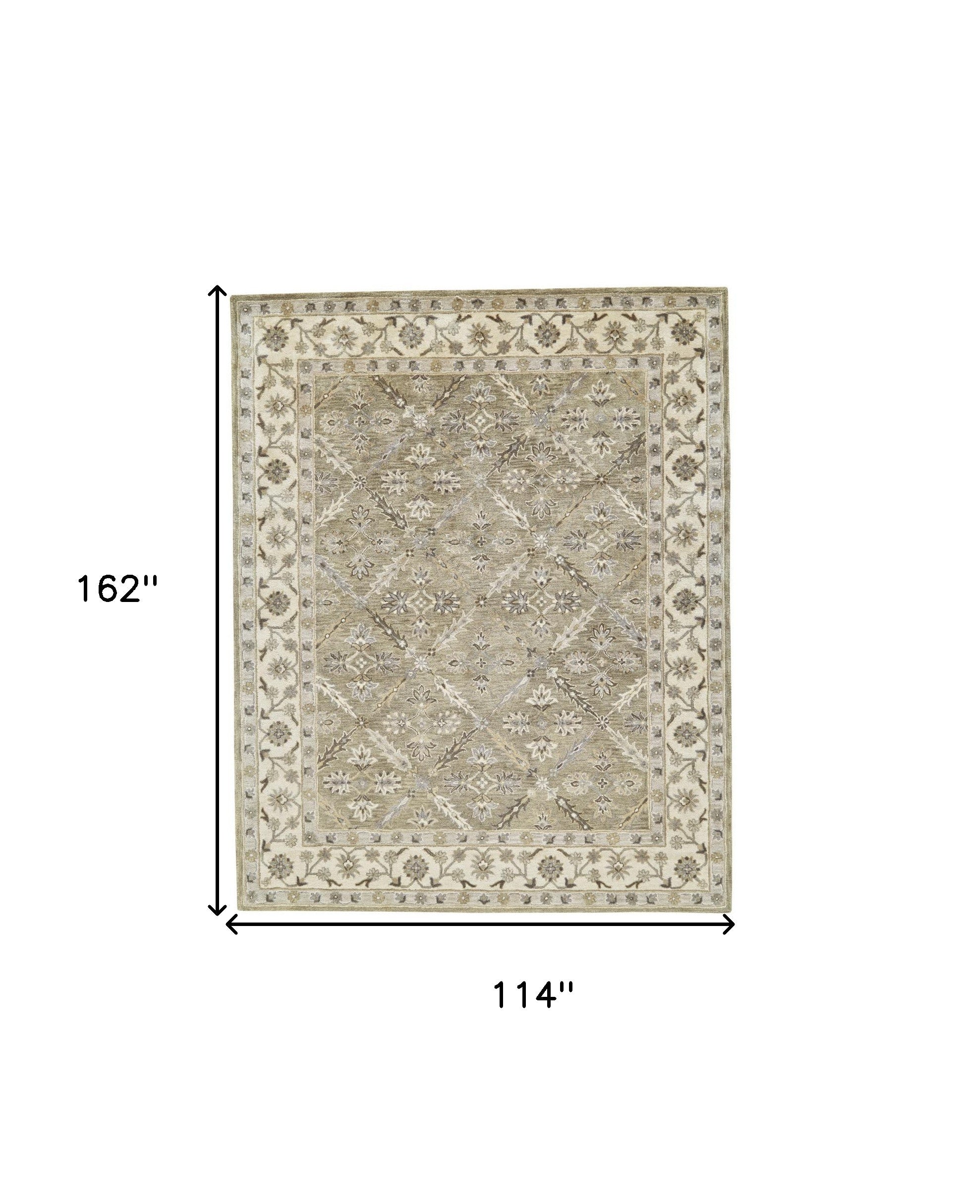 4' X 6' Green Brown And Taupe Wool Paisley Tufted Handmade Stain Resistant Area Rug