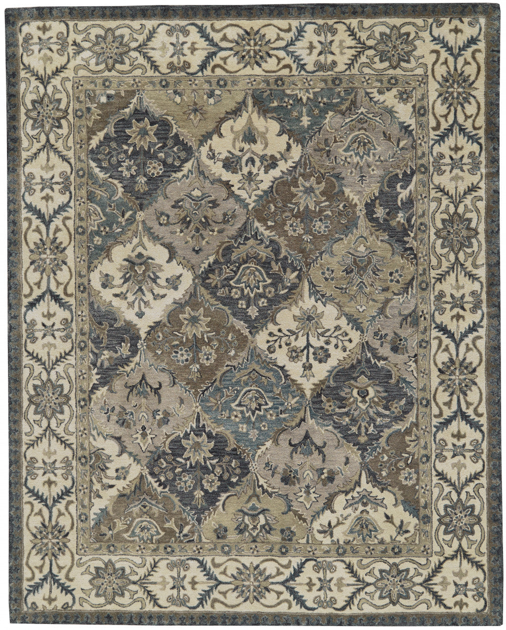 Blue Gray And Taupe Wool Paisley Tufted Handmade Stain Resistant Area Rug - 4' x 6'