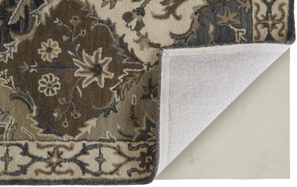 Blue Gray And Taupe Wool Paisley Tufted Handmade Stain Resistant Area Rug - 4' x 6'