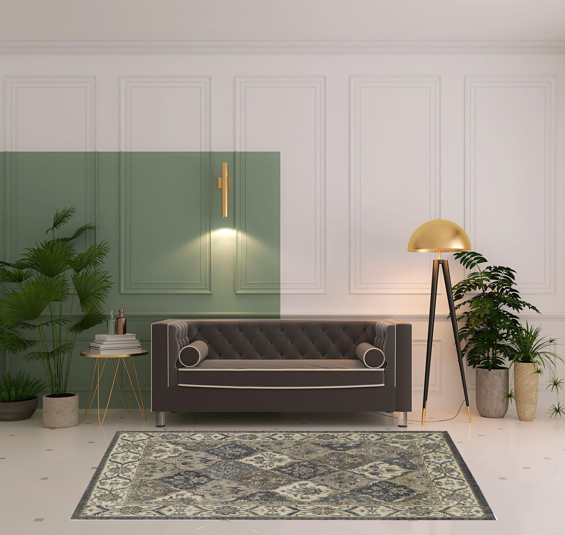 Blue Gray And Taupe Wool Paisley Tufted Handmade Stain Resistant Area Rug - 4' x 6'