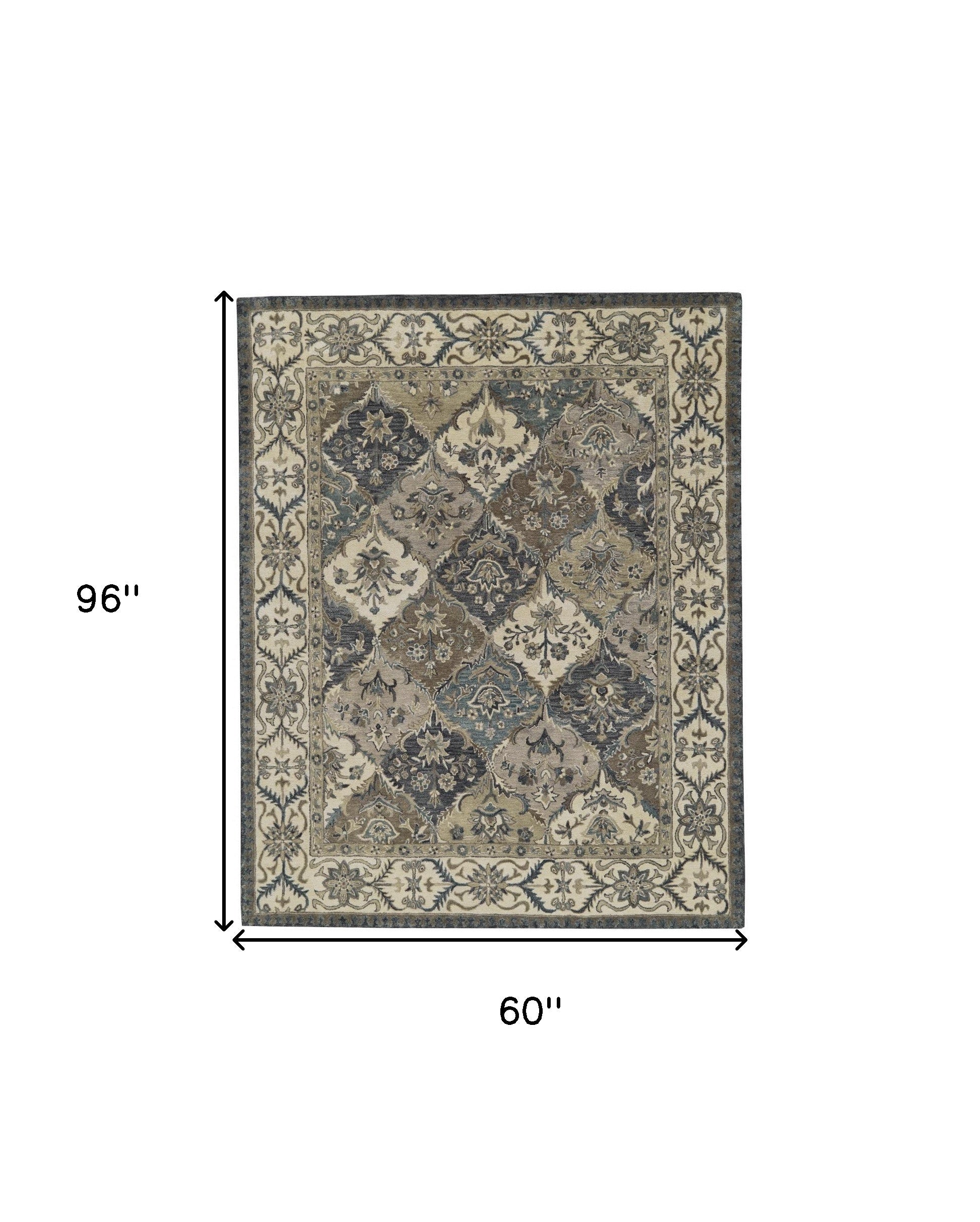Blue Gray And Taupe Wool Paisley Tufted Handmade Stain Resistant Area Rug - 4' x 6'