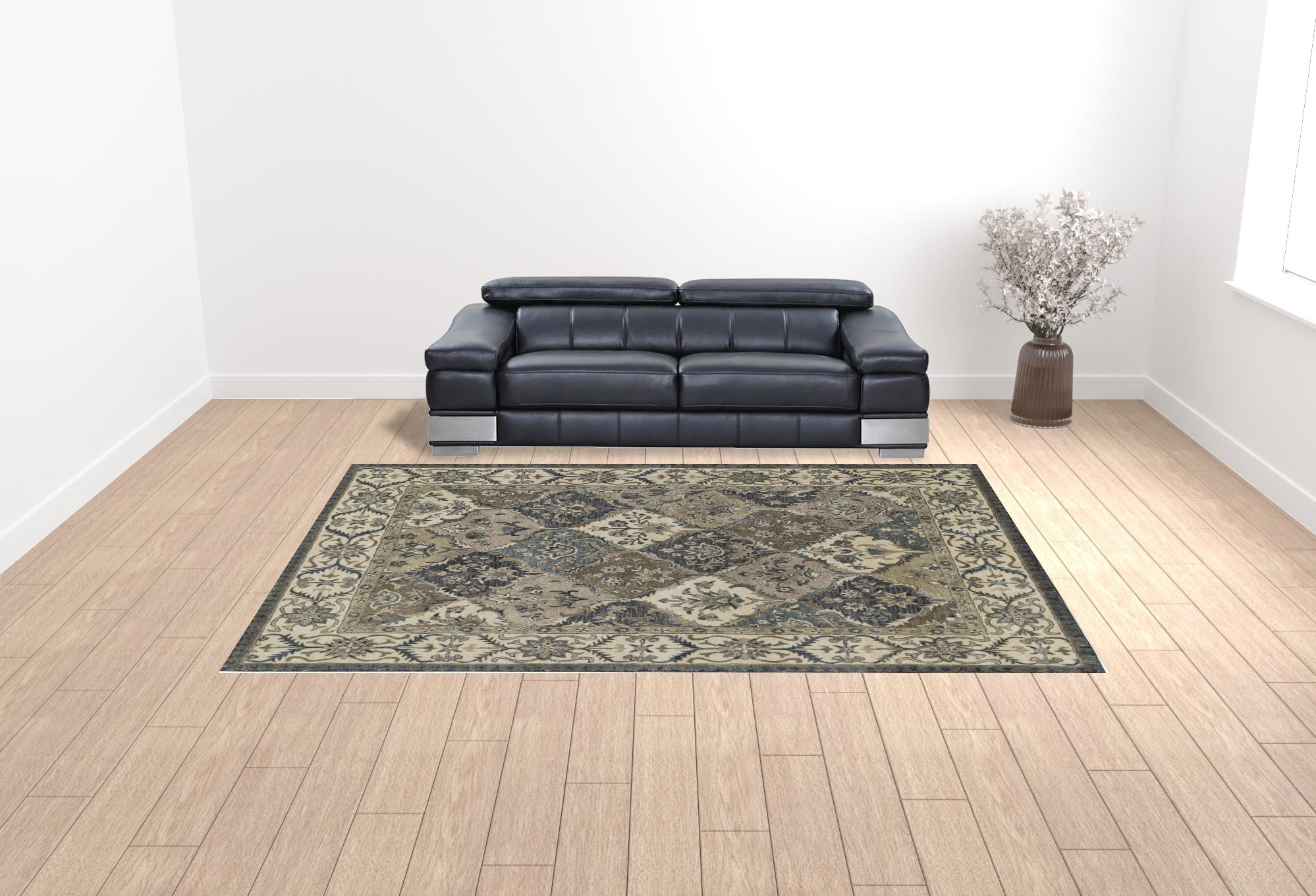 Blue Gray And Taupe Wool Paisley Tufted Handmade Stain Resistant Area Rug - 4' x 6'