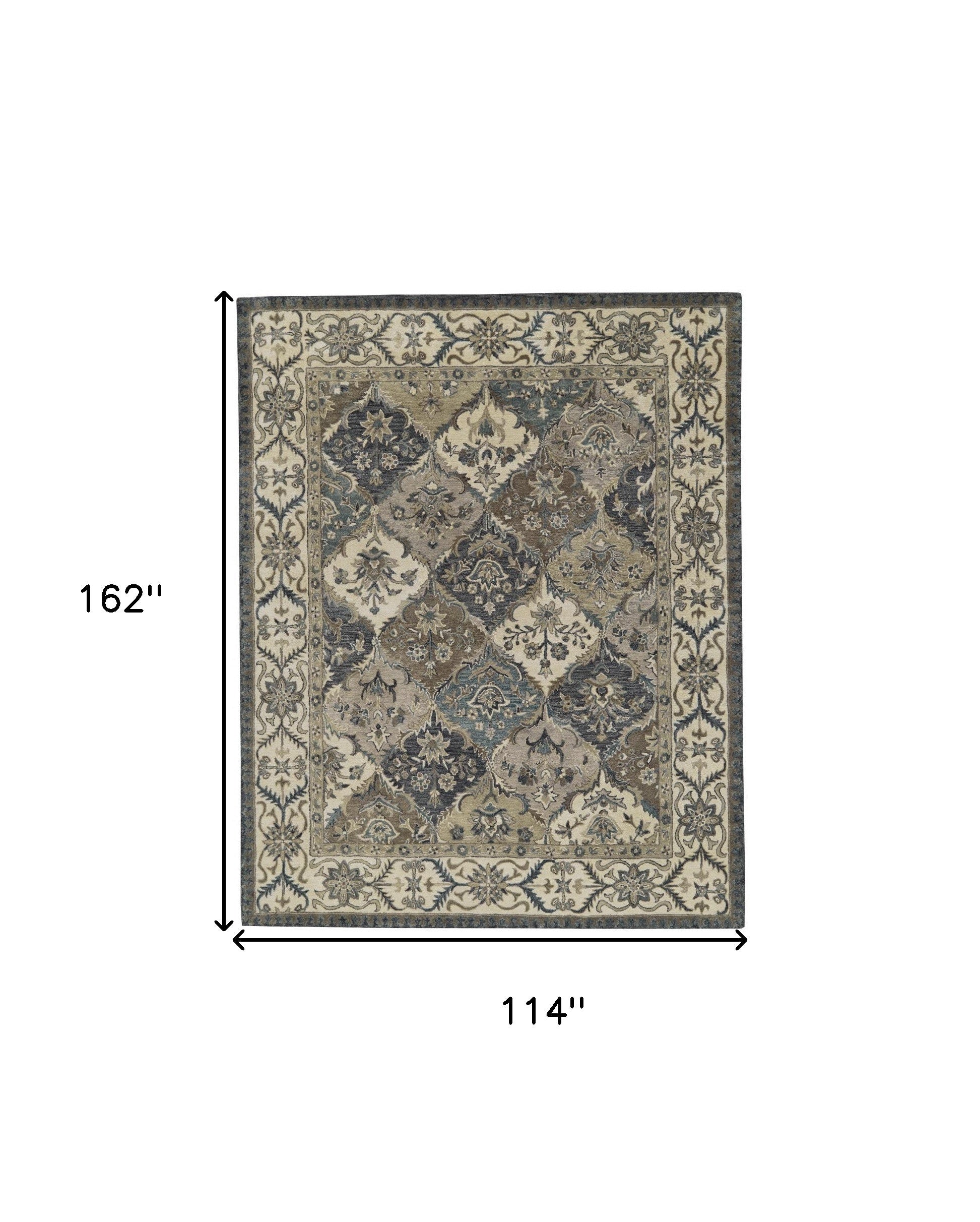 Blue Gray And Taupe Wool Paisley Tufted Handmade Stain Resistant Area Rug - 4' x 6'