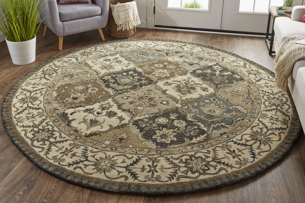 Blue Gray And Taupe Wool Paisley Tufted Handmade Stain Resistant Area Rug - 4' x 6'