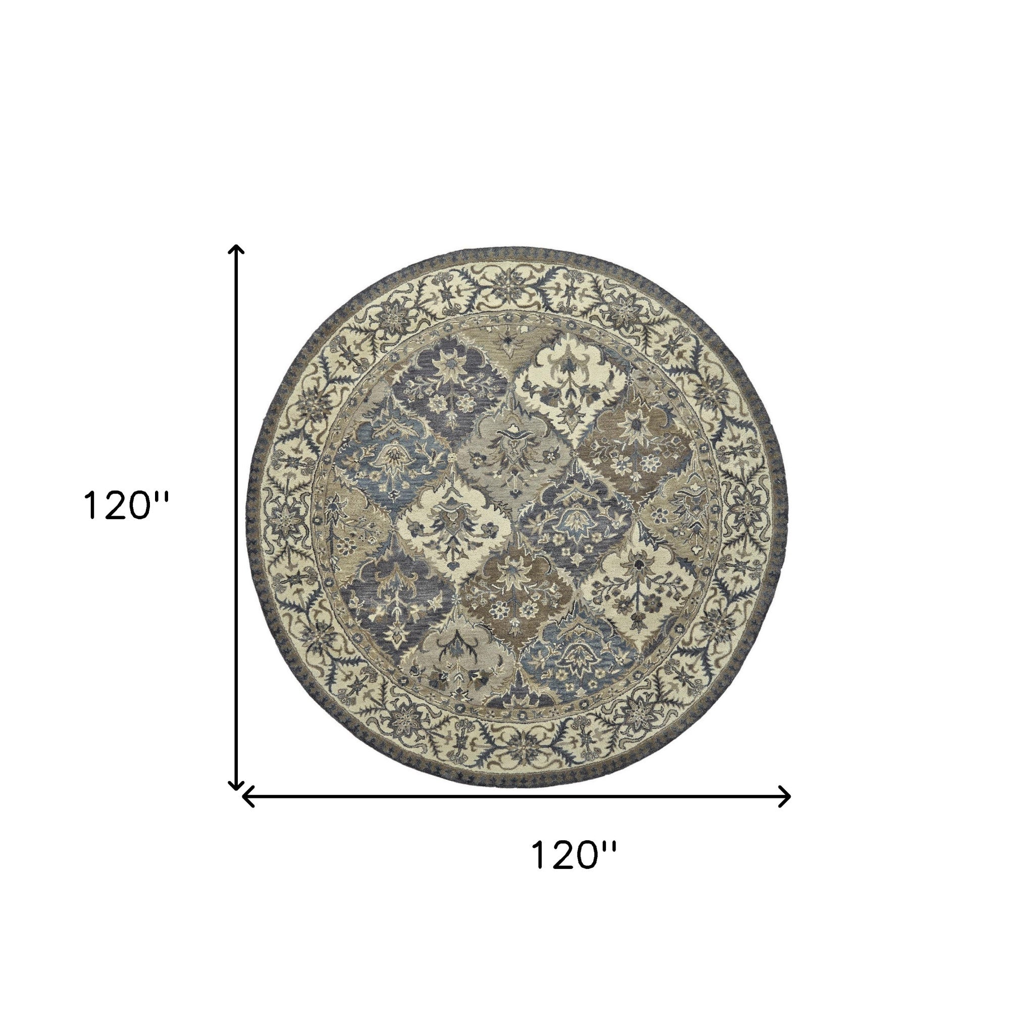 Blue Gray And Taupe Wool Paisley Tufted Handmade Stain Resistant Area Rug - 4' x 6'