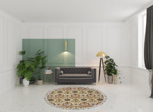 Ivory Green And Orange Round Wool Paisley Tufted Handmade Stain Resistant Area Rug With Fringe 8'