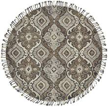 8' Gray Taupe And Ivory Round Wool Floral Tufted Handmade Stain Resistant Area Rug With Fringe