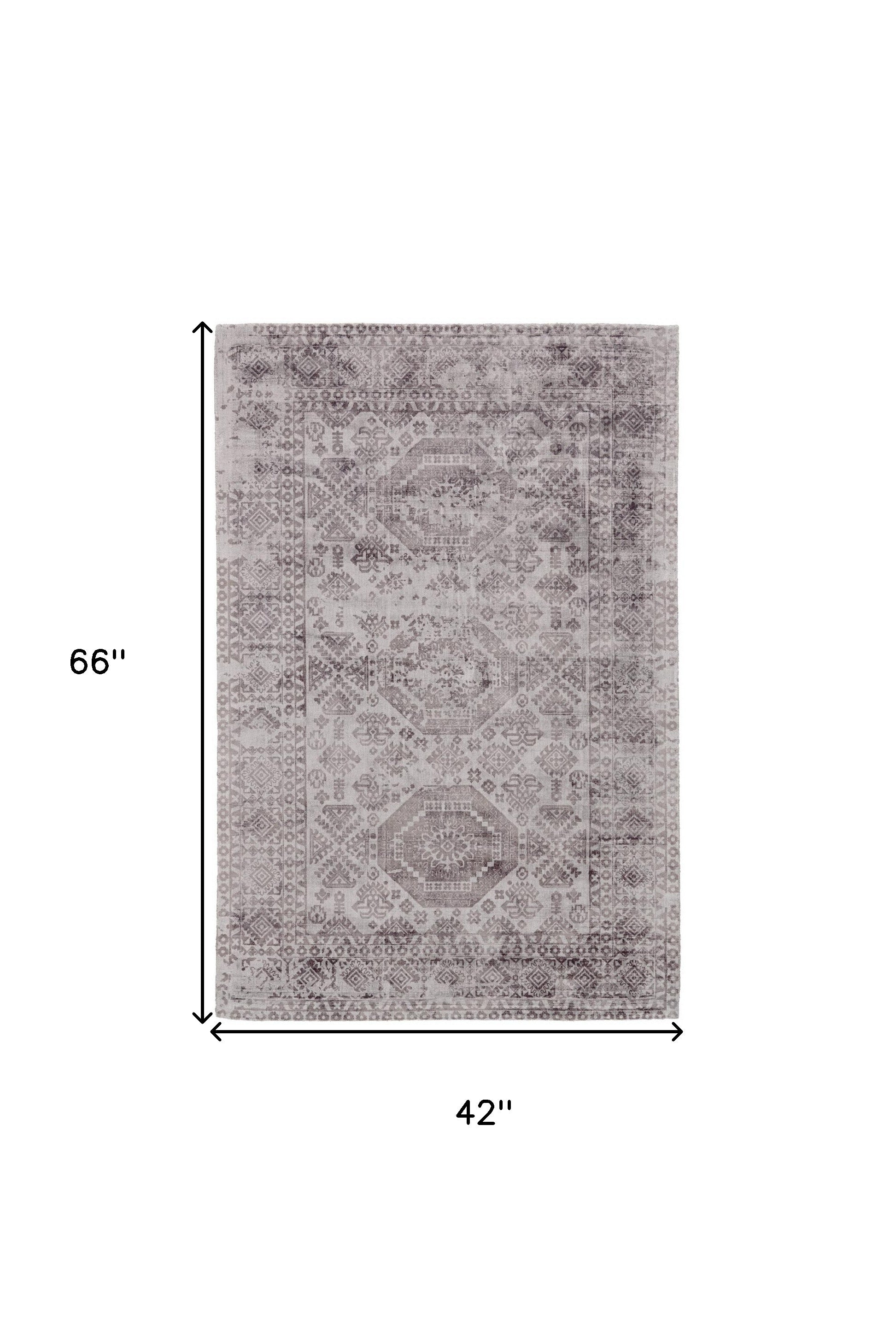 4' X 6' Gray And Purple Abstract Hand Woven Area Rug