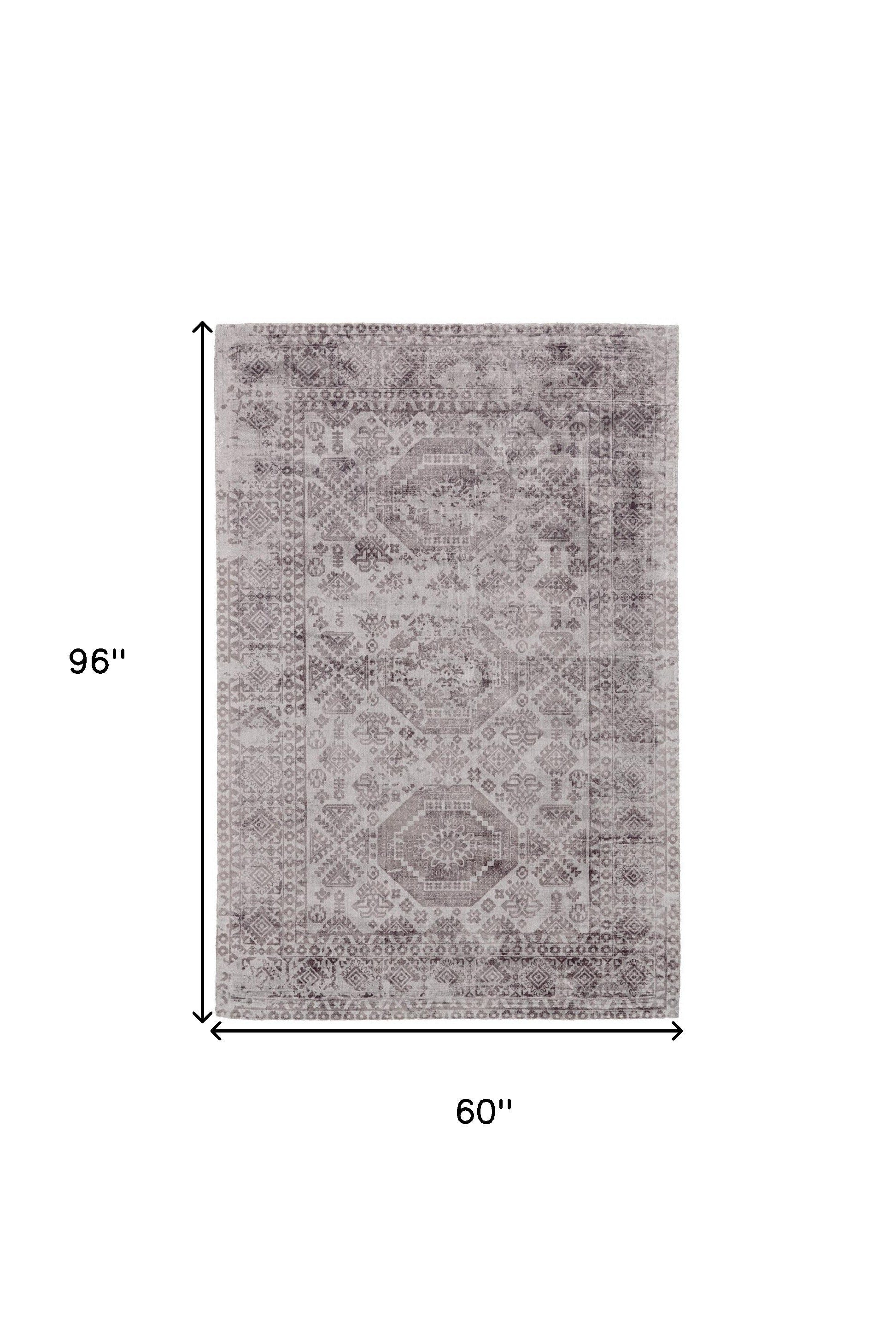 4' X 6' Gray And Purple Abstract Hand Woven Area Rug