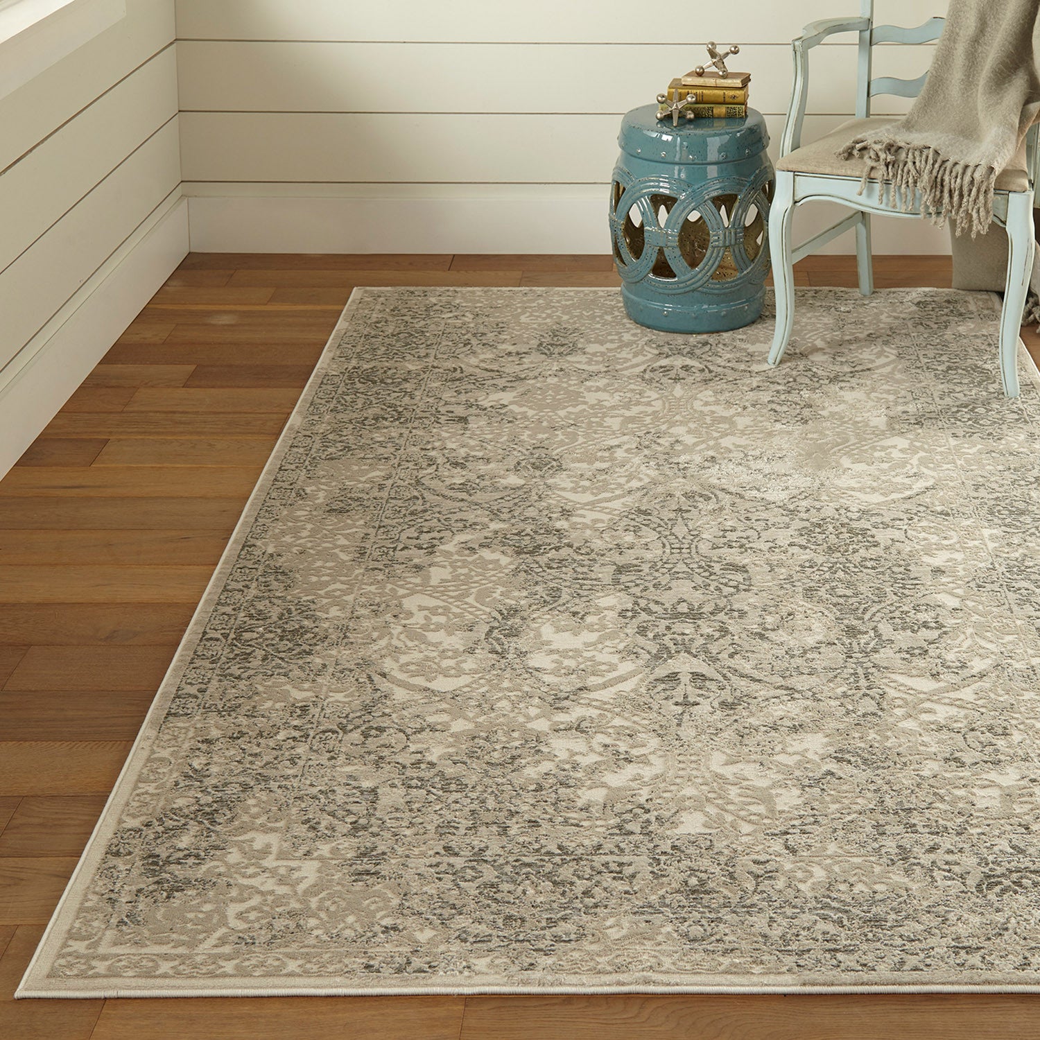 5' X 8' Ivory Gray And Black Abstract Stain Resistant Area Rug