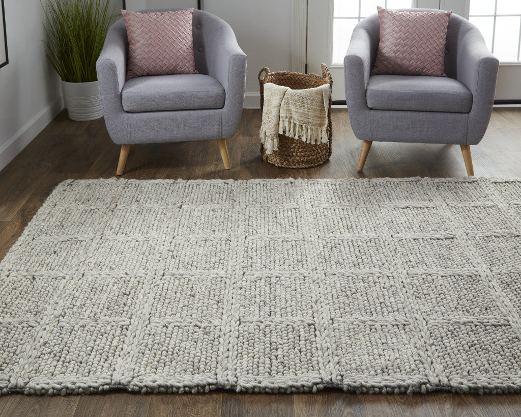 4' X 6' Ivory And Gray Wool Plaid Hand Woven Stain Resistant Area Rug