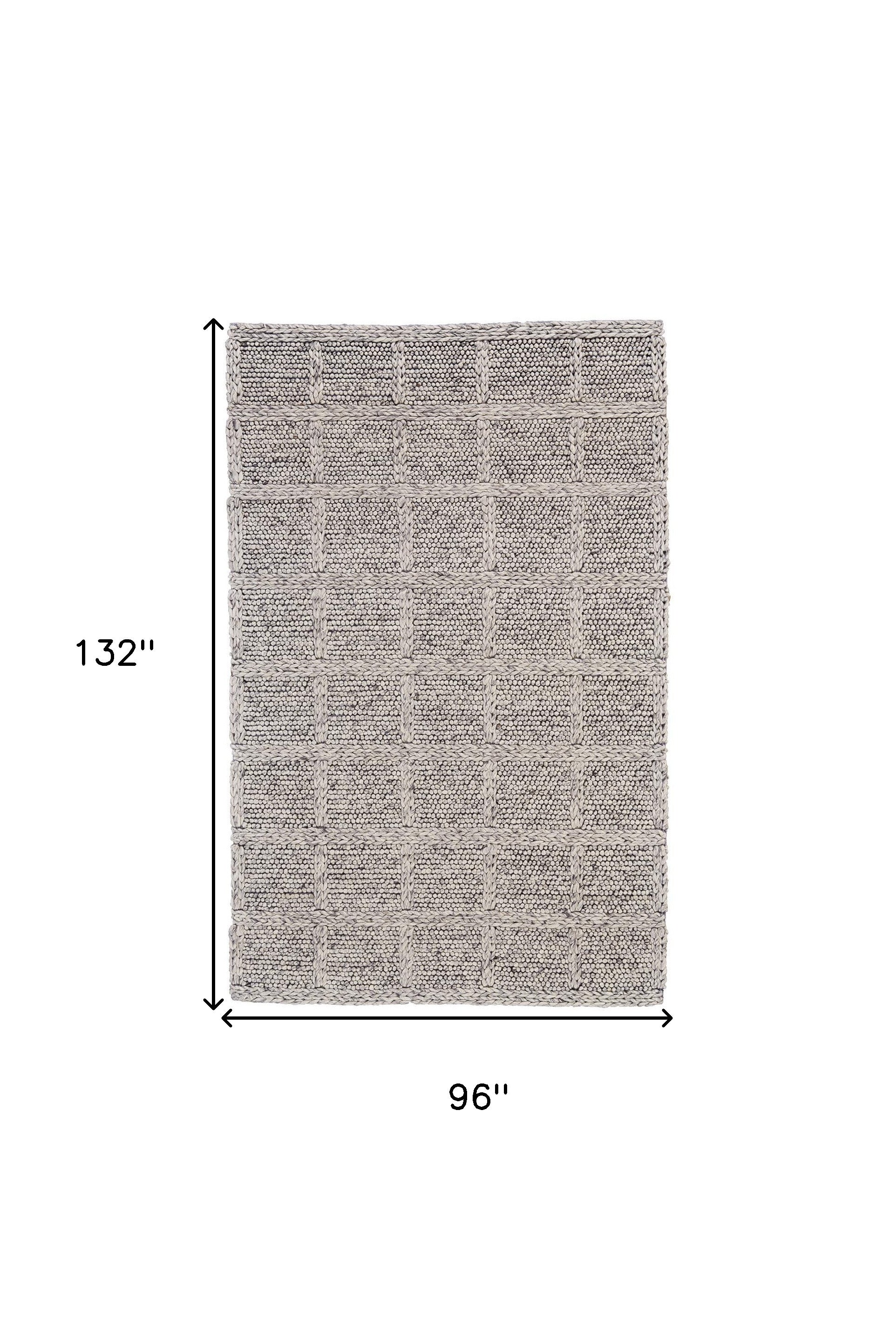 4' X 6' Ivory And Gray Wool Plaid Hand Woven Stain Resistant Area Rug