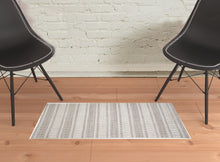 4' X 6' Blue Gray And Ivory Striped Hand Woven Area Rug