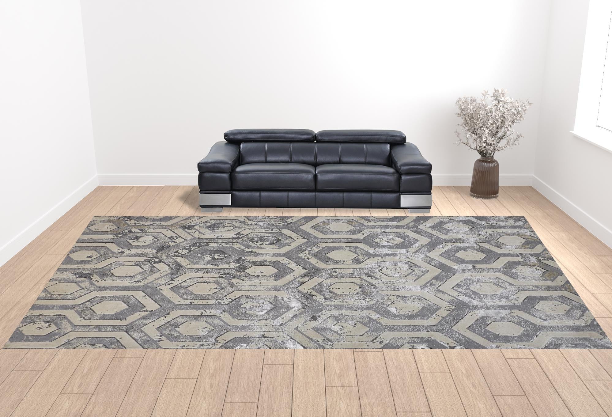 4' X 6' Gray Taupe And Silver Abstract Area Rug