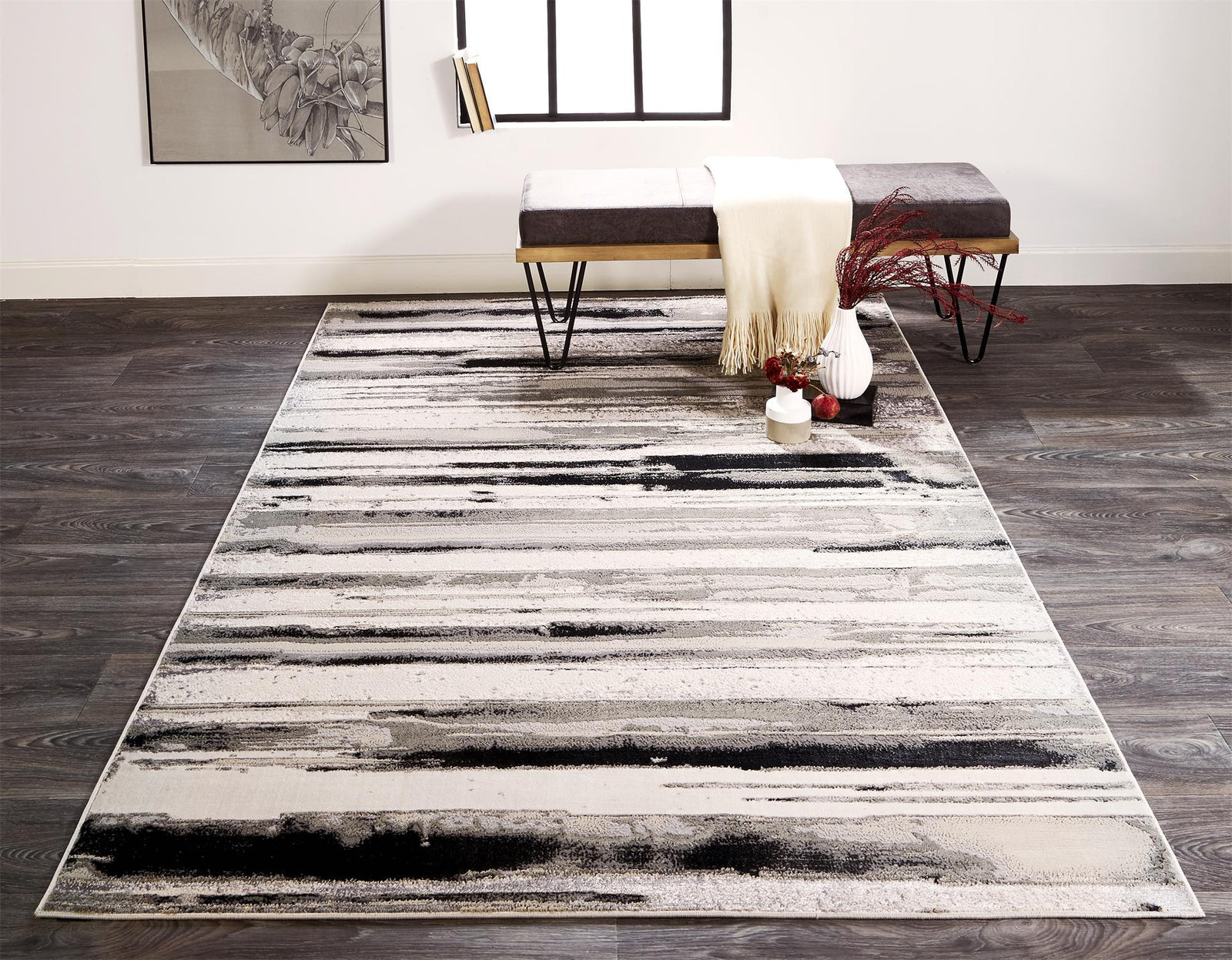 4' X 6' Silver Gray And Black Abstract Area Rug
