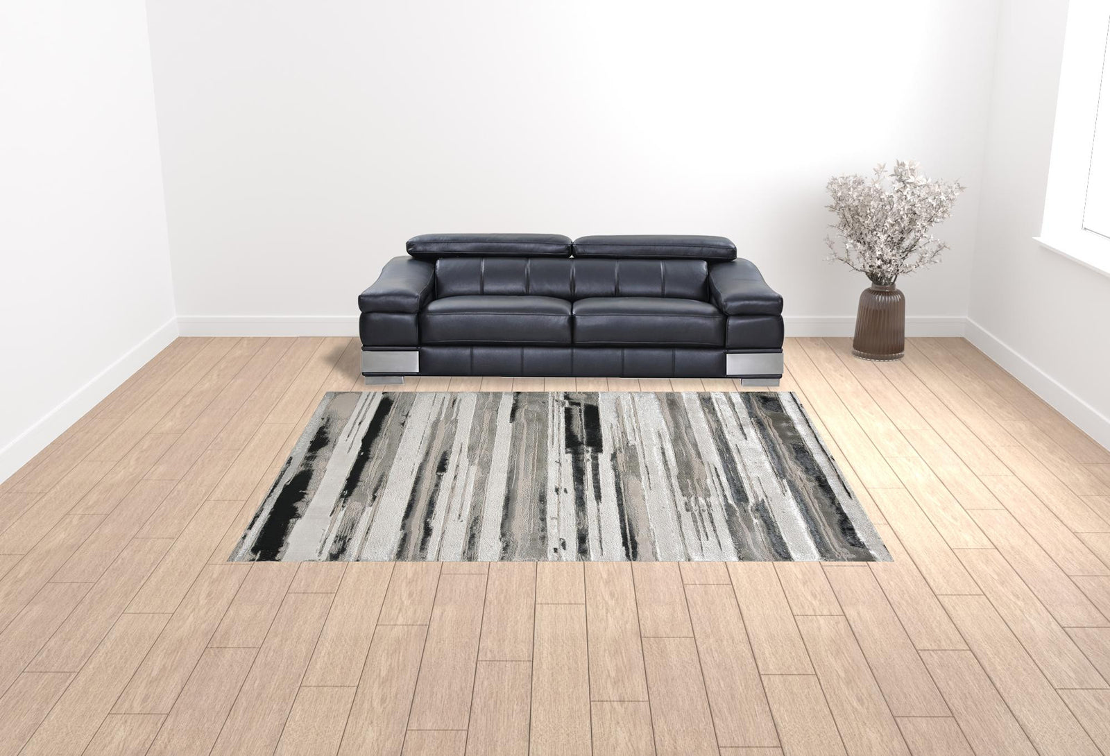 4' X 6' Silver Gray And Black Abstract Area Rug